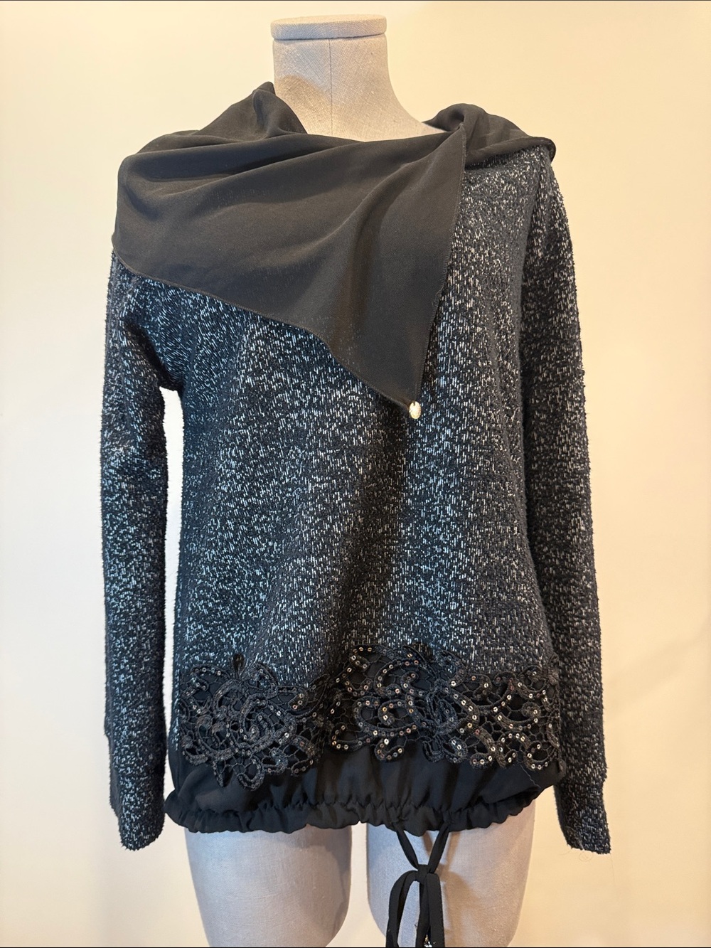 Rinascimento Made in Italy Embellished Cowl Neck Sweatshirt – Size Medium